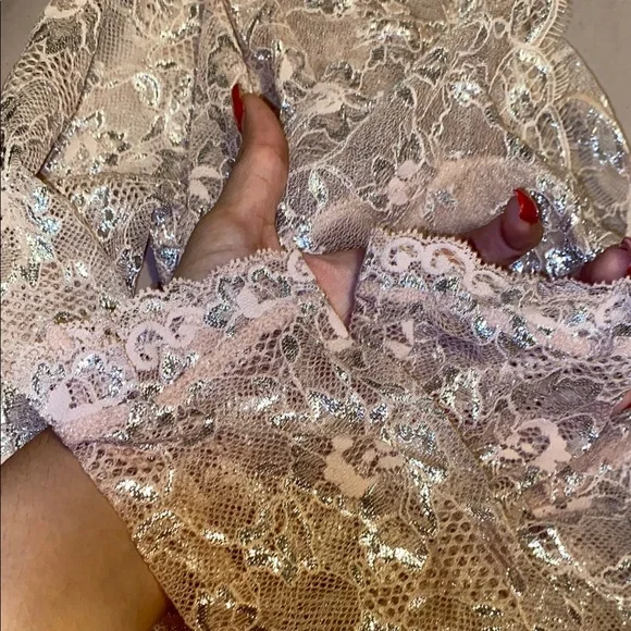 Pink Lace Long Sleeve Crop Top - Picture 6 of 6